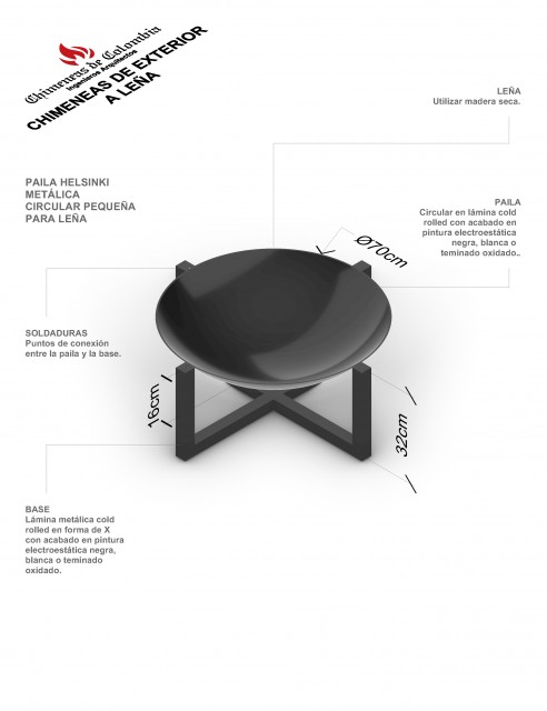 Paila para Fogata a leña en lamina Helsinki Pequeña