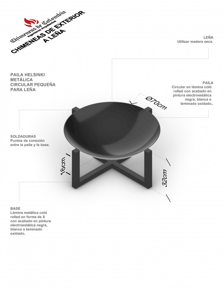 Paila para Fogata a leña en lamina Helsinki Pequeña