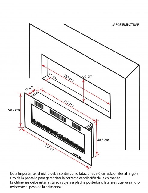 Chimenea Eléctrica Loft Large de Empotrar